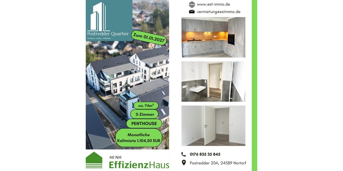 Etagenwohnung Nortorf - 3 Zimmer, 74 m&sup2;, 1.105&euro; | Angebot:27480869