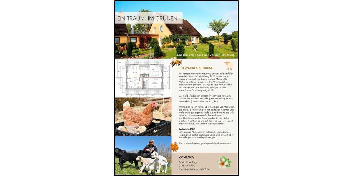 Maisonettenwohnung Preetz - 3 Zimmer, 70 m&sup2;, 850&euro; | Angebot:27635629